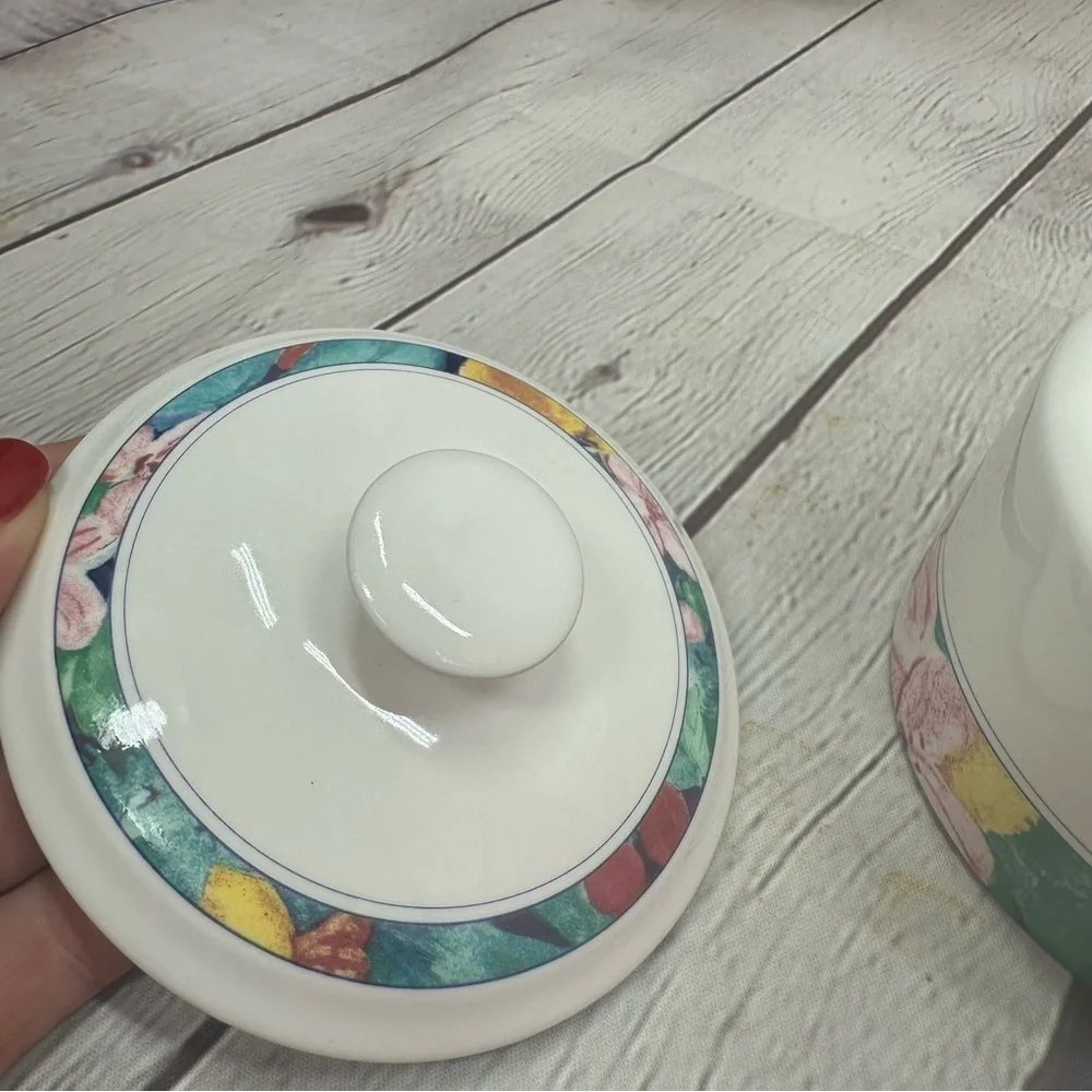 vintage 90s  Sugar Bowl w/ Lid and creamer set Exotic Garden by Mikasa